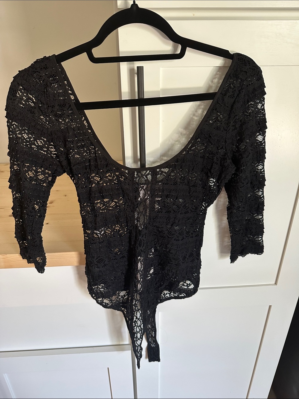 cinq a sept Black Lace Scoop-Neck Bodysuit NWT S